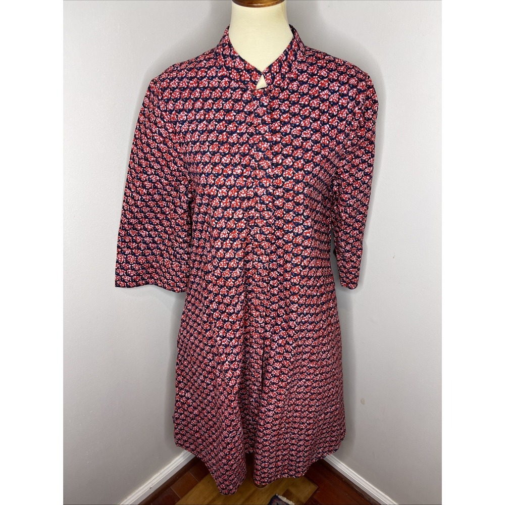 Zuri Dress Red Blue Fish Print Large